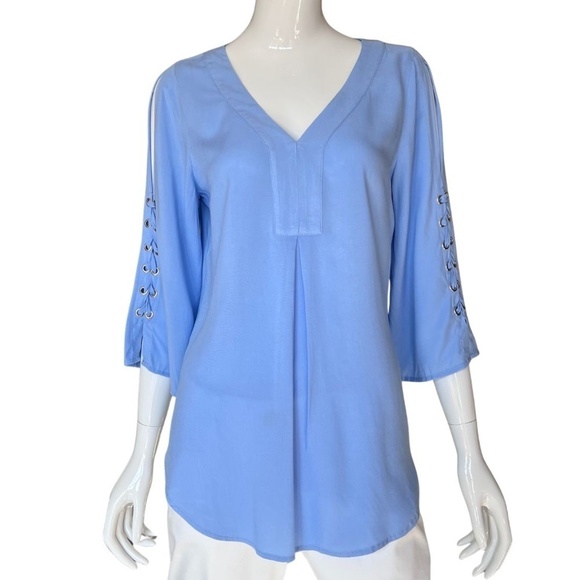 Chico's Blue Lace-Up Cold Shoulder Tunic Size Small (Chico's Size 0) NWT - Picture 5 of 5